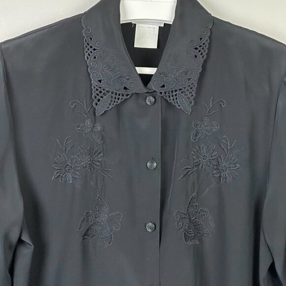 Vintage Lace Collar Embroidered Front Blouse Black - Picture 6 of 7